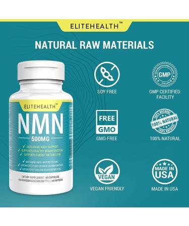 ELITEHEALTH Vegan NMN Supplement 500mg for Boosting NAD+ & Anti-Aging - 60 Count - Buy Online on GoSupps.com