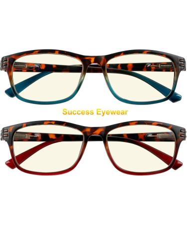 Success Eyewear Computer Glasses - 2 Pair Anti-Glare Spring Hinge Ombre Color | Stylish Reading Glasses for Men & Women - Havana Blue & Red Set - Buy Online on GoSupps.com