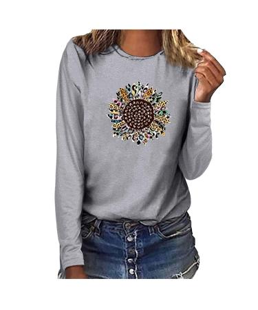 tsaChick Women's Oversized Sweatshirt Clearance Autumn Winter Slim Sunflower Long Sleeve Shirt S-XXL Custom Hoodie Female Crew Neck Knit Overall Women's Hoodies WYF45 Gray 103 S