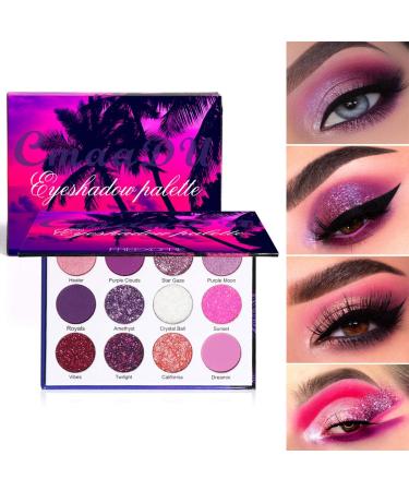 MEICOLY Glitter Eyeshadow Palette - 12 Colors, Pressed Shimmer Pigmented Mineral Makeup for Long-Lasting Matte Mermaid Eyes - Purple Pink Ultra Palette - Buy Online on GoSupps.com