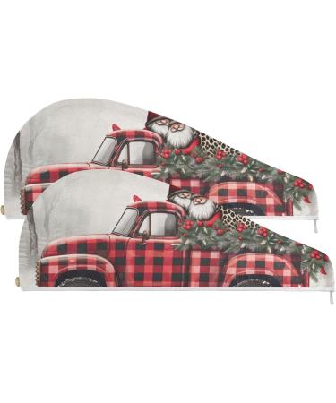 Buy Christmas Dwarf Red Black Plaid Hair Towels | Super Absorbent Quick Dry Hair Turbans - 2 Pack for Women & Girls - Buy Online on GoSupps.com