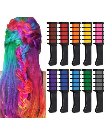 10PCS Hair Chalk Comb Set - Vibrant Temporary Hair Color Kit for All Ages - Best Gift - Halloween Birthday Christmas Party Dress-up Makeup - Washable Skin Safe Easy