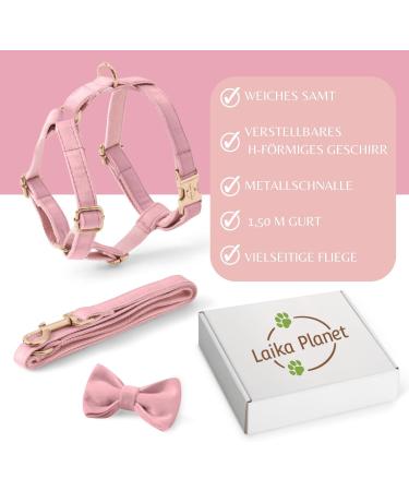 Premium H-Shaped Dog Harness - Velvet & Multi-Position Leash - Small Medium & Large - Stylish Pink (L) - Buy Online on GoSupps.com