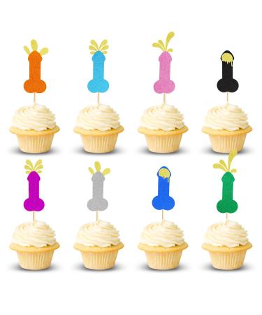 Arthsdite 24Pcs Bachelorette Cupcake Toppers Hen Funny Party Cake Pick Decorations for Wedding Engagement Bachelorette Birthday Party Cake Decorations Supplies - Multi-color Glitter