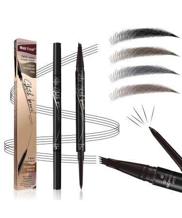 4-Tip Microblading Eyebrow Pen Waterproof Eyebrow Pencil Microblade Eyebrow Pens for Women Long-Lasting Magic Eye Brow Pencil with 4 Fork Tip for Makeup Cosmetics (black) 4# Black