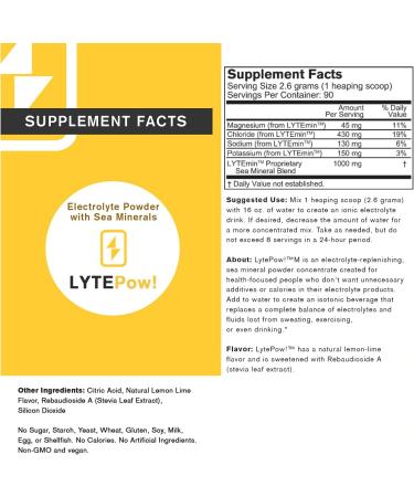 LytePow Electrolytes Powder with Sea Minerals - Lemon-Lime Hydration Supplement | 90 Servings | Non-GMO | No Calories or Sugar | Keto-Friendly Exercise Drink Mix - Buy Online on GoSupps.com