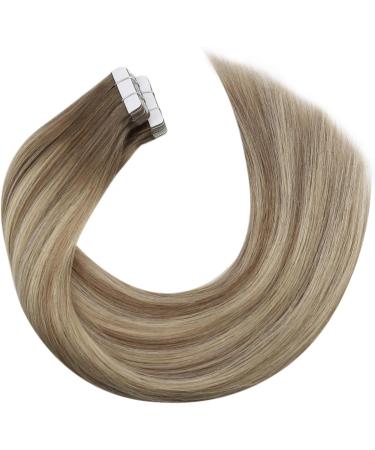 Moresoo 20 Blonde Balayage Tape in Human Hair Extensions - Light Brown with Platinum Blonde Highlights - Buy Online on GoSupps.com