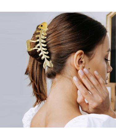 3PCS Fish Bone Shaped Metal Hair Claw Clips Set - Non-Slip Hair Clamps for Women and Girls - French Barrette Style - Gold, Silver, Black - Buy Online on GoSupps.com