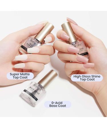 Base and Top Coat Nail Polish Set - Quick Dry No Wipe Shiny/Matte Finish | 3PCS Long Lasting Chip Resistant DIY Home Manicure - Buy Online on GoSupps.com