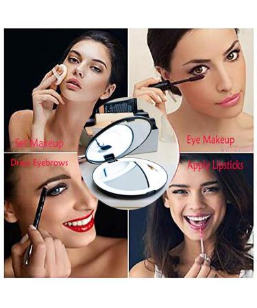 dieyyuca Portable Folding Mirror with LED Light Makeup Mirror 10X Magnifying Glass 12 Lamp Bead Mini Mirror Black - Buy Online on GoSupps.com