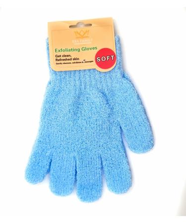 Era Family Exfoliating Gloves Shower Gloves Bath and Body Exfoliator Mitts Scrubs away Ingrown Hair and Dead Skin Microfibre Bath Gloves (Blue)