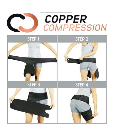 Copper Compression Groin Thigh Sleeve - Hip Support Wrap for Men and Women - Adjustable Neoprene Brace for Quads, Hamstrings, Lower Back, Sciatica, Hip Flexor, Arthritis - One Size - Buy Online on GoSupps.com