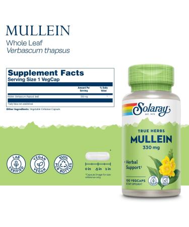 Solaray Mullein 330 mg - 100 Vegan Capsules for Respiratory Support - Buy Online on GoSupps.com