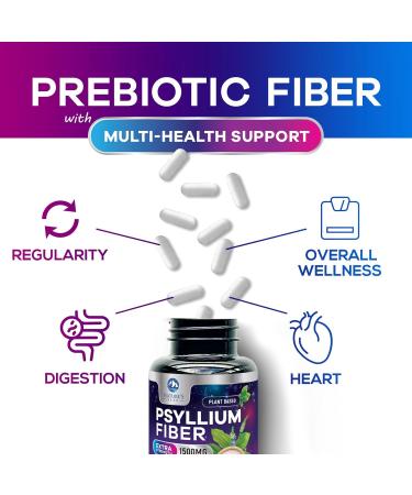 Psyllium Husk Fiber Supplement 1500mg - Vegan Prebiotic Soluble Fiber for Daily Digestive Health & Regularity Support Natural Psyllium Powder Caps Sugar-Free Non-GMO & Gluten-Free - 120 Capsules 120 Count (Pack of 1) - Buy Online on GoSupps.com