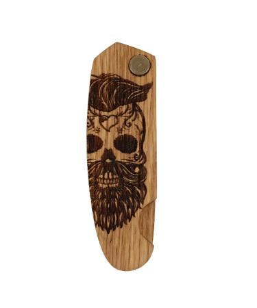 B4K Premium wooden comb for men - handmade - multifunctional pocket ridge for hair beard and mustache - perfect for oils and balm - travel size for on the go (engraving skull made of oak))