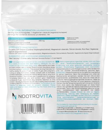 Citicolin CDP Choline 120 Capsules - Boost Memory & Cognitive Function | Gluten-Free | Nootrovita | International Shipping Available - Buy Online on GoSupps.com