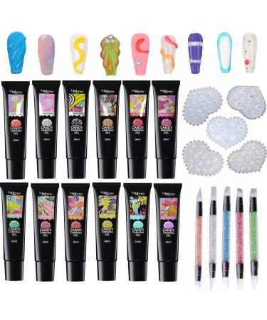 5D Solid Pudding Gel Nail Polish, 12 Color Multifunction Gel Liner Nail Polish Candy Jelly Nail Art Painting Drawing for DIY Nails at Home Manicure Soak Off Soft Tube UV Gel