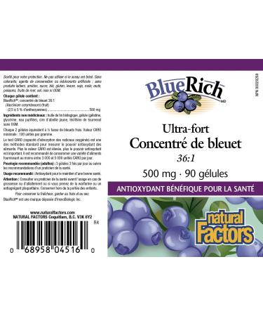 Buy Natural Factors BlueRich Blueberry Concentrate 500mg - Super Strength, 90 Softgels - Buy Online on GoSupps.com