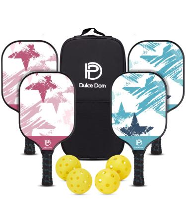 DULCE DOM Pickleball Paddles, USAPA Approved Pickleball Set with 4 Premium Wood Pickleball Paddles, 4 Pickleball Balls and Pickleball Bag, Pickleball Rackets Gifts for Beginners & Pros, Women & Men Pentagram