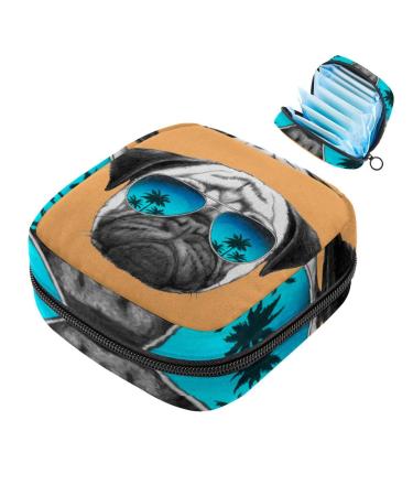 Javenproeqt portable women's binding bags menstrual cup bags feminine menstrual insert bag for teenage girls tampons for the first period cool pug dog beach