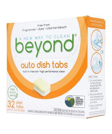 Beyond Natural Dishwasher Tablets - Fragrance & Dye Free - ZERO PLASTIC WASTE - Certified Biobased (1 Box of 32)