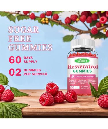 2000mg Organic Resveratrol Gummies for Women - Sugar Free Resveratrol-Nutritional-Supplements for Antioxidant Support Cellular Health Immunity Brain & Energy Raspberry Flavor 120 Count 60 Count (Pack of 2) - Buy Online on GoSupps.com