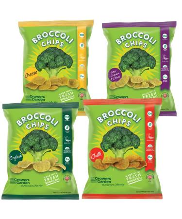 Broccoli Chips - Mixed Case (Single Serve Bags x24) - Healthy Snacks by Growers Garden | Vegan Crisps | Gluten Free + Dairy Free | Lunchbox Snack