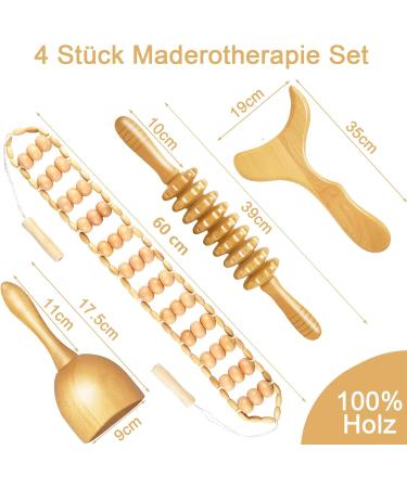Bimiti Maderotherapy Set - 4-Piece Wood Massage Roller for Anti-Cellulite Lymphatic Drainage & Pain Relief | Gua Sha Mug for Back Relaxation - Buy Online on GoSupps.com