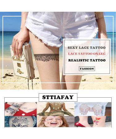 Sttiafay Lace Temporary Tattoo Thigh Stickers - Black White Lace Design for Wedding, Festival, Beach Party - Waterproof and Sexy - Buy Online on GoSupps.com