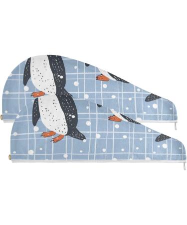 Cute Funny Penguins Hair Towel 2 Pack | Super Absorbent Quick Dry Hair Turbans for Women & Girls - Perfect for Travel - Buy Online on GoSupps.com