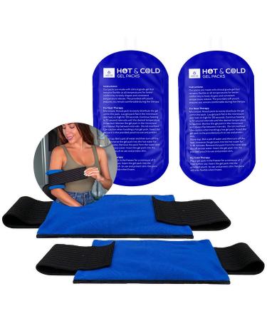 Gel Ice Pack for Injuries | 2 Reusable Gel Packs + 2 Adjustable Wraps - Hot & Cold Compress Flexible Soft Gel Ice Packs for Shoulder, Elbow, Back, Hip, Knee Pain Relief Therapy for Swelling & Bruising