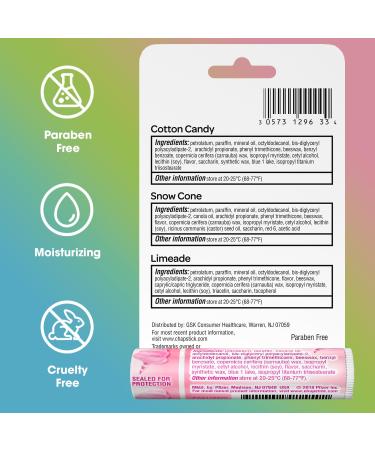 ChapStick Lip Balm Vacation Getaway Collection (Snow Cone Limeade and Cotton Candy) + 2 Cotton Candy 0.15 Oz Ea (5 Piece Set) - Buy Online on GoSupps.com