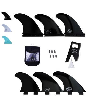 Ho Stevie! Fiberglass Reinforced Polymer Surfboard Fins - Thruster (3 Fins) Twin Tab or Single Tab Sizes, with Fin Bag, Screws, Wax Comb and Fin Key Black Twin Tab