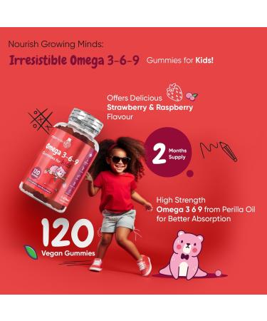 Kid-Friendly Omega 3 6 9 Gummies - 120 Vegan Gummies - EPA DHA ALA - Non-GMO & Gluten-Free - Buy Online on GoSupps.com