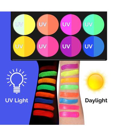 Neon Face Paint Set - Nontoxic & Washable UV Glow Body Paint with Brush - Glow in the Dark Paint for Halloween, Festivals & Parties - 8 Vibrant Colors - Buy Online on GoSupps.com