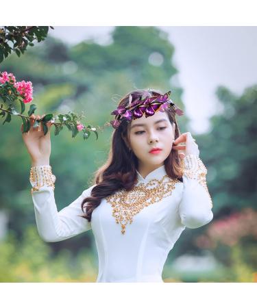 Beaupretty Butterfly Headband - Adjustable Floral Garland Wreath for Weddings & Photos | White & Purple Hair Crown - Buy Online on GoSupps.com