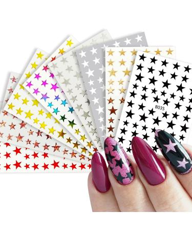 8 Sheets Star Nail Art Stickers Decals 3D Self-Adhesive Slider Letters Nail Art Decorations Stars Decals Manicure Accessories (Star)