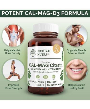 Natural Nutra Cal-Mag Citrate with Vitamin D3,1000/500 mg Complex, Strengthen Bone Density, Muscle and Nerve Health, Help Maintain Healthy Teeth, Highly Bioavailable Sources, 100 Vegan Tablets 100 Count (Pack of 1) - Buy Online on GoSupps.com