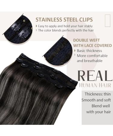 Runature Real Hair Clip-In Extensions - Ombre Black Balayage Silver 40cm - 3pcs - Smooth Straight #1B/S/1B - 50g - Buy Online on GoSupps.com