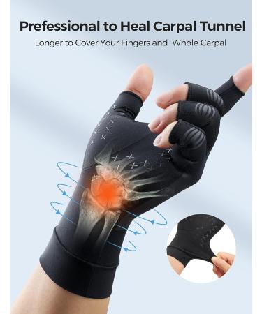 FREETOO Copper Arthritis Gloves for Carpal Tunnel Pain Relief - Compression Gloves for Hand Pain & Swelling - Fingerless Typing Gloves for Rheumatoid & Tendonitis - Medium Black - Buy Online on GoSupps.com