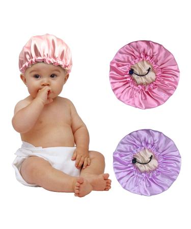 3 Pieces Kids Satin Bonnet Night Sleep Caps, Adjustable Sleeping Hat Soft Silk Flower Night Hats for Natural Hair Teens Toddler Child Baby Reversible Double Pink,purple,rose Red