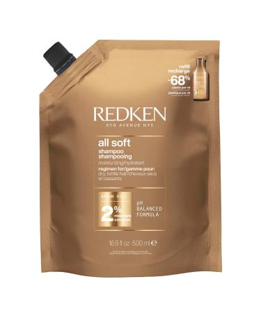 REDKEN - Recharge Shampoing Hydratant pour Cheveux Secs et D shydrat s - Apporte Douceur & Souplesse - Prot ines & Huile d'Argan - Produit Vegan - All Soft - 500ml