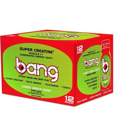 Bang Energy Shots, Candy Apple Crisp, World's 1st Carbonated Energy Shot with Super Creatine, 3 Fl Oz, (Pack of 24)