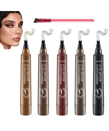 Suake Eyebrow Contouring Pen ChordBeaux 4 Tipped Precision Brow Pen Waterproof Sweat-proof and Non-smudging Four-pronged Eyebrow Pencil (5PCS)