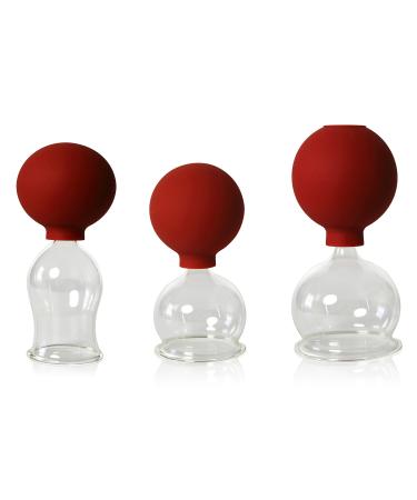 Lauschaer Glass 3 Cup glass set with ball 40-50-60mm for professional medical fireless cupping ore-blown hand-shaped
