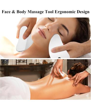 Gua Sha Stainless Steel Set - 2 Pieces Facial Massager for Skin Care Beauty & Muscle Relaxation - Buy Online on GoSupps.com
