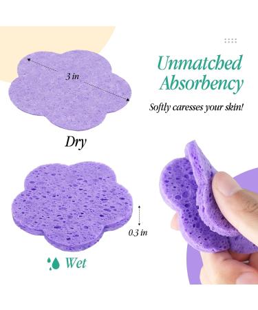 50-Count Compressed Flower Shaped Face Sponges | Disposable & Reusable | Exfoliating Facial Wash Sponge | Purple - Buy Online on GoSupps.com