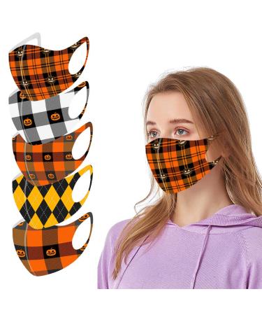 Yliquor 5pc Adult Halloween Mouth Mask for Protection Face and Nose Health Washable Earloop Mask Reusable Washable for Men Women Adults (5 PC K)