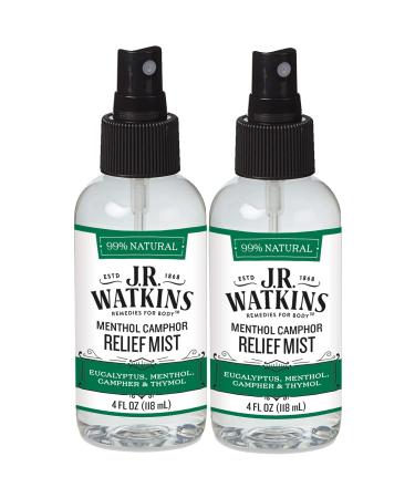 J.R. Watkins Natural Menthol Camphor Relief Mist Relief Mist for Flu and Cold Relief Decongestant for Stuffy Nose USA Made and Cruelty Free 4 Fl Oz 2 Pack Relief Mist 4 Fl Oz (Pack of 2)