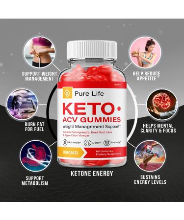 Pure Life Keto ACV Gummies - Advanced Formula 1000mg (60 Gummies) - Shark Tank Approved - Buy Online on GoSupps.com